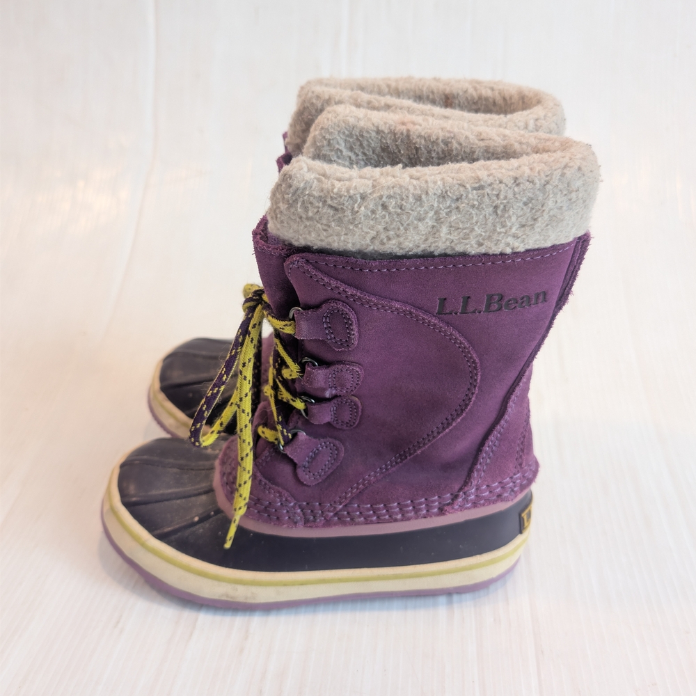 L.L. BEAN Kids Purple Suede Lace-up Winter Snow Duck Boots Size 1 - Picture 5 of 10